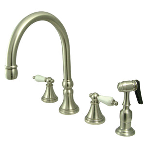 Governor Two-Handle 4-Hole Deck Mount Widespread Kitchen Faucet with Brass Sprayer