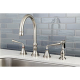 Silver Sage Two-Handle 4-Hole Deck Mount Widespread Kitchen Faucet with Brass Sprayer