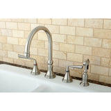 Silver Sage Two-Handle 4-Hole Deck Mount Widespread Kitchen Faucet with Brass Sprayer