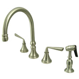 Silver Sage Two-Handle 4-Hole Deck Mount Widespread Kitchen Faucet with Brass Sprayer