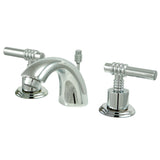 Two-Handle 3-Hole Deck Mount Mini-Widespread Bathroom Faucet with Brass Pop-Up