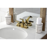 Executive Two-Handle 3-Hole Deck Mount Mini-Widespread Bathroom Faucet with Brass Pop-Up