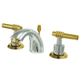 Two-Handle 3-Hole Deck Mount Mini-Widespread Bathroom Faucet with Brass Pop-Up