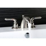 Two-Handle 3-Hole Deck Mount Mini-Widespread Bathroom Faucet with Brass Pop-Up