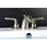 Two-Handle 3-Hole Deck Mount Mini-Widespread Bathroom Faucet with Brass Pop-Up