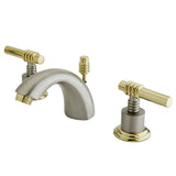 Two-Handle 3-Hole Deck Mount Mini-Widespread Bathroom Faucet with Brass Pop-Up