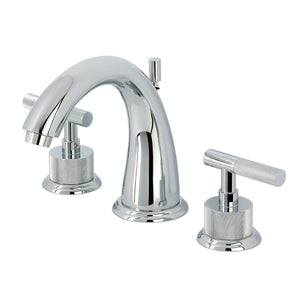 Convergent Two-Handle 3-Hole Deck Mount Widespread Bathroom Faucet with Knurled Handle and Brass Pop-Up Drain