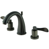 NuWave Two-Handle 3-Hole Deck Mount Widespread Bathroom Faucet with Brass Pop-Up Drain