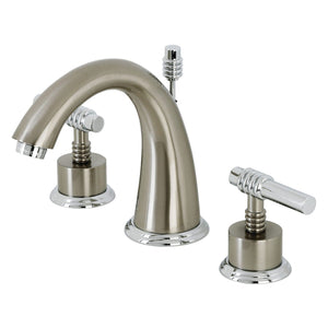 Milano Two-Handle 3-Hole Deck Mount Widespread Bathroom Faucet with Brass Pop-Up Drain