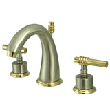 Milano Two-Handle 3-Hole Deck Mount Widespread Bathroom Faucet with Brass Pop-Up Drain