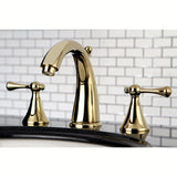 English Country Two-Handle 3-Hole Deck Mount Widespread Bathroom Faucet with Brass Pop-Up Drain