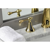 English Country Two-Handle 3-Hole Deck Mount Widespread Bathroom Faucet with Brass Pop-Up Drain