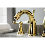 English Country Two-Handle 3-Hole Deck Mount Widespread Bathroom Faucet with Brass Pop-Up Drain