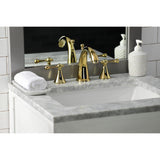 English Country Two-Handle 3-Hole Deck Mount Widespread Bathroom Faucet with Brass Pop-Up Drain