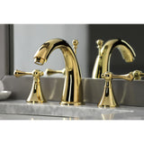 English Country Two-Handle 3-Hole Deck Mount Widespread Bathroom Faucet with Brass Pop-Up Drain