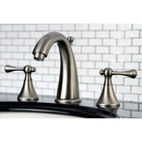 English Country Two-Handle 3-Hole Deck Mount Widespread Bathroom Faucet with Brass Pop-Up Drain