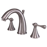 English Country Two-Handle 3-Hole Deck Mount Widespread Bathroom Faucet with Brass Pop-Up Drain