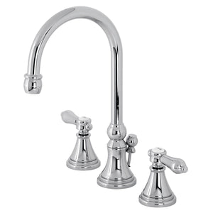 Heirloom Two-Handle 3-Hole Deck Mount Widespread Bathroom Faucet with Brass Pop-Up Drain