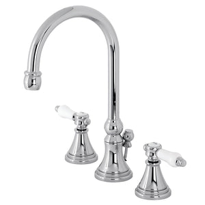 Bel-Air Two-Handle 3-Hole Deck Mount Widespread Bathroom Faucet with Brass Pop-Up Drain