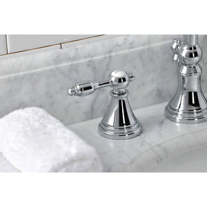 Tudor Two-Handle 3-Hole Deck Mount Widespread Bathroom Faucet with Brass Pop-Up Drain