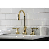 Heirloom Two-Handle 3-Hole Deck Mount Widespread Bathroom Faucet with Brass Pop-Up Drain