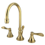 NuFrench Two-Handle 3-Hole Deck Mount Widespread Bathroom Faucet with Brass Pop-Up Drain