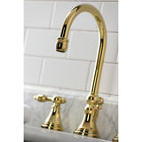 Tudor Two-Handle 3-Hole Deck Mount Widespread Bathroom Faucet with Brass Pop-Up Drain