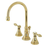 Tudor Two-Handle 3-Hole Deck Mount Widespread Bathroom Faucet with Brass Pop-Up Drain