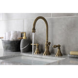 Governor Two-Handle 3-Hole Deck Mount Widespread Bathroom Faucet with Brass Pop-Up Drain