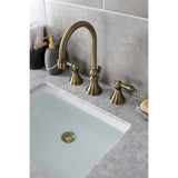 Governor Two-Handle 3-Hole Deck Mount Widespread Bathroom Faucet with Brass Pop-Up Drain