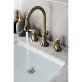 Heirloom Two-Handle 3-Hole Deck Mount Widespread Bathroom Faucet with Brass Pop-Up Drain