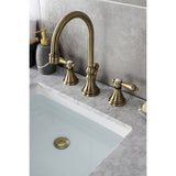 Heirloom Two-Handle 3-Hole Deck Mount Widespread Bathroom Faucet with Brass Pop-Up Drain