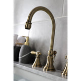 Heirloom Two-Handle 3-Hole Deck Mount Widespread Bathroom Faucet with Brass Pop-Up Drain