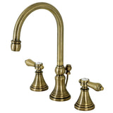 Heirloom Two-Handle 3-Hole Deck Mount Widespread Bathroom Faucet with Brass Pop-Up Drain