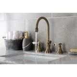 Bel-Air Two-Handle 3-Hole Deck Mount Widespread Bathroom Faucet with Brass Pop-Up Drain