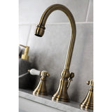 Bel-Air Two-Handle 3-Hole Deck Mount Widespread Bathroom Faucet with Brass Pop-Up Drain