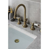 Bel-Air Two-Handle 3-Hole Deck Mount Widespread Bathroom Faucet with Brass Pop-Up Drain