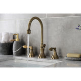 NuFrench Two-Handle 3-Hole Deck Mount Widespread Bathroom Faucet with Brass Pop-Up Drain