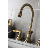 NuFrench Two-Handle 3-Hole Deck Mount Widespread Bathroom Faucet with Brass Pop-Up Drain