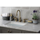 NuFrench Two-Handle 3-Hole Deck Mount Widespread Bathroom Faucet with Brass Pop-Up Drain