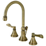 NuFrench Two-Handle 3-Hole Deck Mount Widespread Bathroom Faucet with Brass Pop-Up Drain