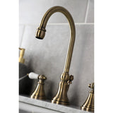 Governor Two-Handle 3-Hole Deck Mount Widespread Bathroom Faucet with Brass Pop-Up Drain