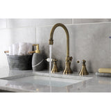 Governor Two-Handle 3-Hole Deck Mount Widespread Bathroom Faucet with Brass Pop-Up Drain