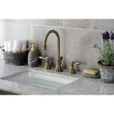 Tudor Two-Handle 3-Hole Deck Mount Widespread Bathroom Faucet with Brass Pop-Up Drain