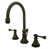 Governor Two-Handle 3-Hole Deck Mount Widespread Bathroom Faucet with Brass Pop-Up Drain