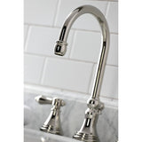 Heirloom Two-Handle 3-Hole Deck Mount Widespread Bathroom Faucet with Brass Pop-Up Drain