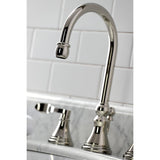 NuFrench Two-Handle 3-Hole Deck Mount Widespread Bathroom Faucet with Brass Pop-Up Drain