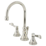 NuFrench Two-Handle 3-Hole Deck Mount Widespread Bathroom Faucet with Brass Pop-Up Drain