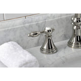 Tudor Two-Handle 3-Hole Deck Mount Widespread Bathroom Faucet with Brass Pop-Up Drain