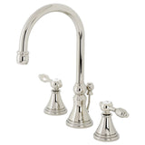 Tudor Two-Handle 3-Hole Deck Mount Widespread Bathroom Faucet with Brass Pop-Up Drain